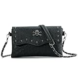 LHHMZ Bolsos góticos de la calavera del hombro de las mujeres Remache de calavera negra Bolso bandolera