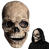 Dlishka Halloween De MáScaras Hombres Aterradoras,MáScara Completa De CráNeo Con MandíBula MóVil,Casco Realista De LáTex Para Adultos,Cabeza De Esqueleto Espeluznante. (Versión dura)