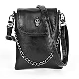 Iridsmole Bolso cruzado para teléfono para niñas, bolso cruzado pequeño gótico, bolso cruzado negro para mujer, bolso de hombro de cuero con calavera, bolso de mano para mujer con correa ajustable,