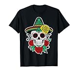 Calavera Mexicana con Arte de Tatuaje Colorido Sombrero y Camiseta