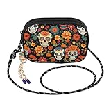 CHIFIGNO Bolso cruzado floral naranja con diseño de calavera de azúcar para mujer, bolso cruzado casual para mujer, bolso de hombro con correa de cuerda ajustable