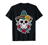 Calavera Mexicana con Arte de Tatuaje Colorido Sombrero y Camiseta