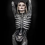 TMOYJPX 3D Disfraz Halloween Mujer Niña Gracioso Terror Esqueleto Mascarada - Cosplay Ropa Mono Disfraces Mujer Despedida Soltero Adultos Sexy Fiesta Ceremonia (C~Negro, S)
