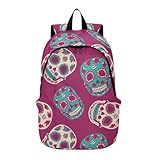 Floral Skulls - Mochila para hombre, color morado para mujer, bolsa de libros personalizada, ideal para regalos escolares, Calaveras florales púrpura, 12.2 x 7.5 x 19.3 inch, Calaveras florales