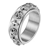 OIDEA Anillo de Hombre, Anillo Giratorio de Acero Inoxidable con Cruz de Calavera Vintage, Plata, US#11