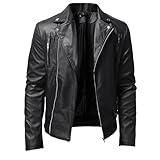 Chaqueta De Cuero Hombre,Chaqueta De Motociclista Retro De Cuero Sintético para Hombre, Estilo Rockero, con Cremallera Completa, Cuello De Solapa, Manga Larga Y Bolsillos, Cortavientos, Moda Urbana