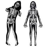 KOMEIYL Traje Esqueleto Niño, Mono de Esqueleto para Niños, Halloween Niño Disfraz Calavera, Aplica a Disfraces Cosplay para Fiestas de Halloween (140)