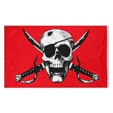 Wakauto Banderas Piratas de Halloween Bandera de Calavera Retro Banderas de La Casa Embrujada Decoraciones de Utilería para Fiesta Pirata Habitación de Niños 90X150cm (Rojo)