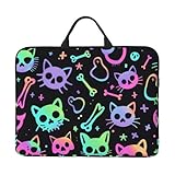 Funda para portátil de 14 pulgadas con diseño de gato y calavera colorida para mujeres y hombres, resistente al agua, bolsa de transporte para computadora de negocios, a prueba de golpes
