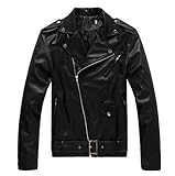 LaoZan Chaqueta Hombre De Cuero PU Chaqueta de Motociclista con Cremallera Cazadoras M Negro (Espesar)