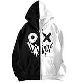 YOSUWOAI Hoodie Herren Damen Graffiti Kapuzenjacke Langarm Sweatjacke Streetwear Hip Hop Sweatshirt Gothic Hoodies Punk Hoodie bequeme Sportjacke Harajuku Herbst jacke, O blanco., XXL