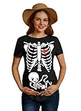For G and PL Camiseta de manga corta para mujer, diseño divertido de embarazo, tallas S-XXL, Esqueleto, S