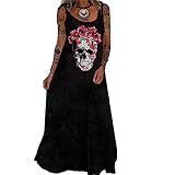 Vestido Maxi Largo Holgado con Calavera para Mujer Vestido Largo con Estampado de Calavera gótica para Mujer