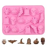BCHKO 1 Molde de Silicona para Halloween, Forma DIY para Hornear Dulces y Galletas, Araña, Murciélago, Lápida, Calavera, Cabeza de Calabaza, Sombrero de Bruja, etc., Ideal Fiestas de Halloween