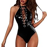 Generisch Lencería sexy de alto grado Sling Tght Abrigo de cuero charol Club Nocturno Polo Dance Performance Vestido Lencería Laminado, Negro , XL