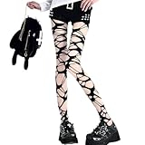 WANHUHOU Medias rasgadas para mujer, medias góticas punk, medias Y2k de red desigual, ropa para Halloween, fiesta de cosplay, Negro, Talla única