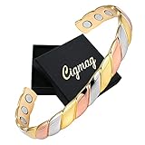 Cigmag 9 pulseras magnéticas de cobre para mujer, 99 % cobre puro sólido, ultra resistente, con imán ajustable, con caja de regalo (patrón tricolor)