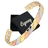 Cigmag Pulsera magnética de cobre con drenaje linfático para mujer, 99 % cobre puro sólido, ultra fuerte, brazalete ajustable con caja de regalo (patrón tricolor)