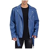 KBOPLEMQ Chaqueta de piel para hombre, chaqueta de motorista con cremallera, clásica, vintage, de piel sintética, Rockabilly, motero, estilo rockero, punk, para el tiempo libre, chaqueta de rockero