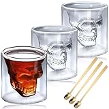 3 vasos de calavera de 250 ml, vasos de doble pared, vasos de café con 3 cucharas, vasos de cristal, vasos de cóctel, vasos de chupito para whisky y vodka absenta