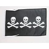 AZ FLAG Bandera Pirata 3 Calaveras 45x30cm - BANDERINA con Calavera 30 x 45 cm cordeles