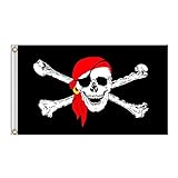 Bandera de pirata de 60 x 90 cm, Jolly Roger para fiestas al aire libre y pirata, bandera de calavera KTV Halloween Decoración Bar resistente a la decoloración UV (4)