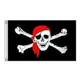 Bandera de pirata de 60 x 90 cm, Jolly Roger para fiestas al aire libre y pirata, bandera de calavera KTV Halloween Decoración Bar resistente a la decoloración UV (3)