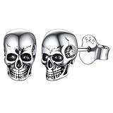 ChicSilver Pendientes Calavera Plata de Ley 925 Hombre Mujer Aretes Cúbicos Cabeza Cráneo Esqueleto Joyería Punk para Halloween