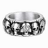 FaithHeart Anillo Calavera Hombre 3 Monos Sabios No Escuchar No Ver No Hablar el Mal Anillo Gótico Hombre Acero Inoxidable 316L Anillo Rock Halloween