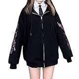 WangsCanis - Sudadera con capucha y cremallera para mujer, diseño gótico con bolsillos, para otoño, primavera, invierno, Negro , L