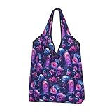 Bolsas de compras reutilizables con estampado de calavera de flores coloridas, bolsas de compras plegables con asas, Negro -, 1 PCS