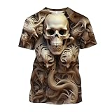 Camiseta para hombre con impresión 3D, camisa de manga corta, estampado de calavera, camiseta retro gótica, camiseta de calavera, letras impresas, cuello redondo, camiseta deportiva, manga larga