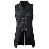 Nofonda Chaleco Largo de Estilo Victoriano Gótico Steampunk para Hombres(Negro XL)