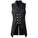 Nofonda Chaleco Largo de Estilo Victoriano Gótico Steampunk para Hombres(Negro S)