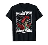 Rock n Roll Never Dies Rockabilly Girl Skull Tattoo Pin-Up Camiseta