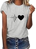 Voqeen Camiseta de Manga Corta tee para Mujer ECG Corazón Estampado Casual Adolescentes Niñas Camiseta Pullover Blusa De Verano Camisetas De Tirantes