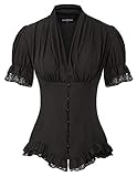 SCARLET DARKNESS Camisa Gótico de Mangas Cortas con Cordones Ajustables para Mujer L Negro