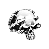 VELESAY Anillos Hombre Acero Inoxidable Anillo Gótico Calavera Anillo Punk Rock Skull Anillo Vintage Biker Cráneo Anillo Calavera Mujer Anillos Joyería Plata-Tone US8