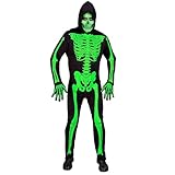 W WIDMANN MILANO Party Fashion - Disfraz esqueleto, mono con capucha, neón, brilla bajo la luz UV, disfraz Halloween