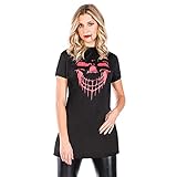amscan- Vestido de camiseta con estampado de calavera sonriente (mediano/grande), 1 unidad, Color negro/rojo, UK Dress 14-18 (9908965)