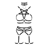 Conjunto de sujetador de pentagrama para mujer, punk, liga, pierna, cintura, danza, elástico, gótico, carnaval, accesorios, Negro