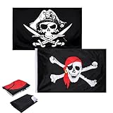 2 Piezas Bandera Pirata, Bandera de Calavera, Bandera de Jolly Roger, Banderas Piratas de Poliéster, para Fiesta Pirata, Regalo de Cumpleaños, Decoración de Halloween, 3 x 5 Ft