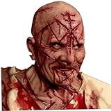 XJKLBYQ Máscara de miedo realista, máscara de halloween de la cabeza calva de látex con cicatrices ensangrentadas, accesorio de traje de terror ventilado para fiestas y bromas/8.3x11