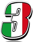 Biomar Labs® Número 3 Bandera de Italia Nacional Italy Calavera Vinilo Adhesivo Pegatina Coche Auto Motocross Moto Sport Start Racing Tuning N 313