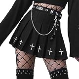 Falda plisada para mujer de la E-Girl Harajuku gótica de cintura alta mini faldas punk oscuro Academia estética A-Line falda Y2K Streetwear, Negro, S