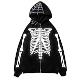 Suéter negro Sudaderas con capucha y sudaderas para hombre con diseño punk oscuro esqueleto manga larga chaqueta para ropa casual sudadera hombre rasgado, Blanco, M
