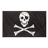 Storm&Lighthouse Bandera de pirata Jolly Roger calavera y huesos cruzados decoración de fiesta bandera pirata suministros de fiesta 5 pies x 3 pies con ojales de metal