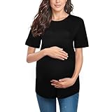 Aolso Ropa de Mujer Embarazada, Tops de Maternidad de Manga Corta de Verano, Side Split, Moda Camisas Embarazo, Negro-XXL