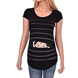 QinMM Camiseta de Maternidad a Rayas Gracioso Camisa Mujer Blusa Embarazadas Premamá Primavera otoño veranos Tops