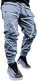 AIEOE Pantalones cargo para hombre Hip Hop Techwear Cargo Pantalones con rayas reflectantes Ropa de calle Punk Pantalones Joggger Joggger con bolsillos Cintura elástica, gris, M